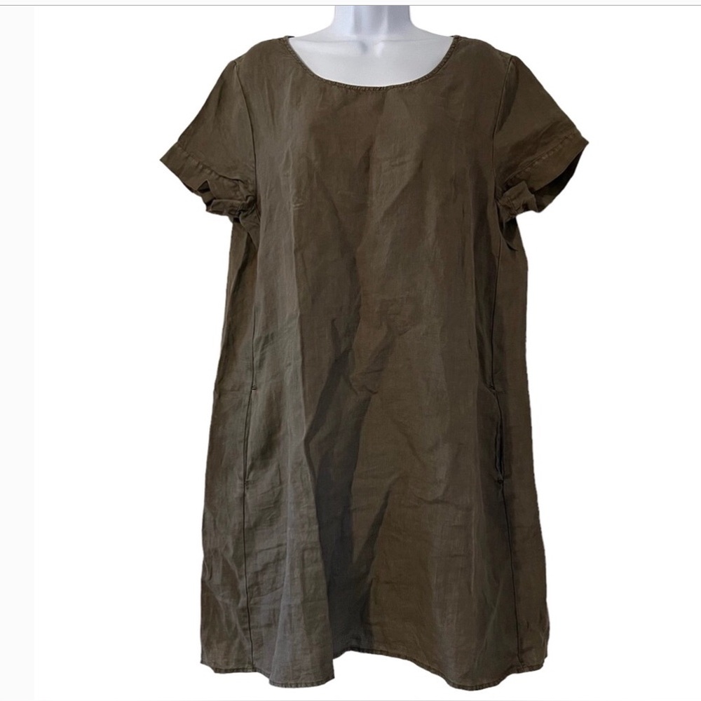 James Perse Modest Minimalist Linen Tee Dress Army Green Sz 3 or Large